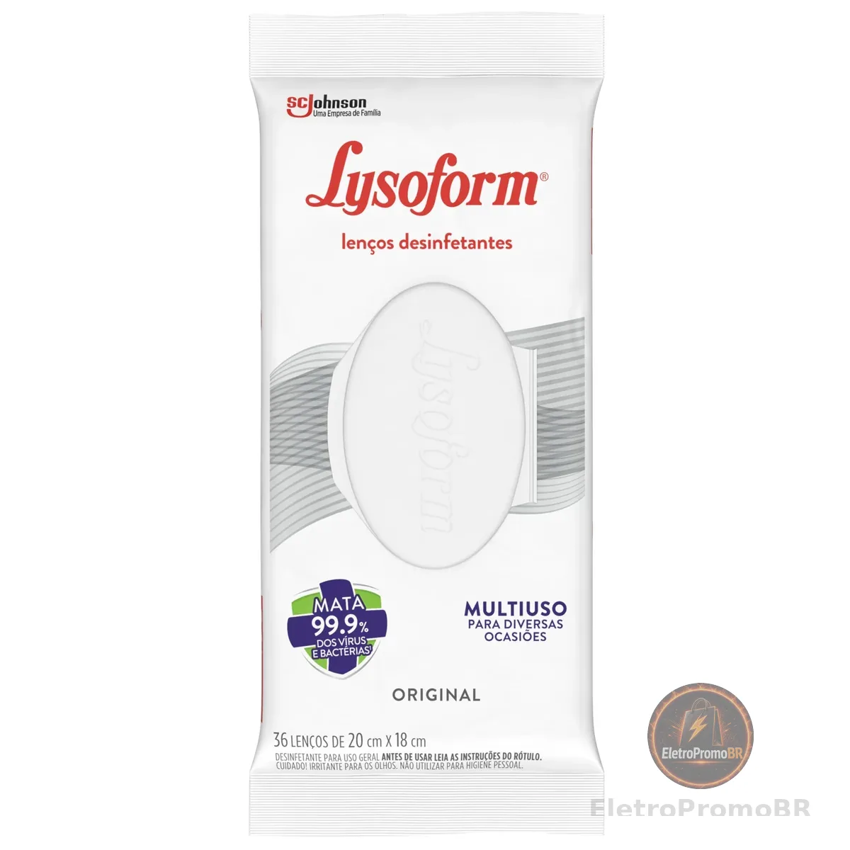 Lysoform Original, Lenço Umedecido Desinfetante, Multisuso, Desinfecção e Limpeza, 36 unidades