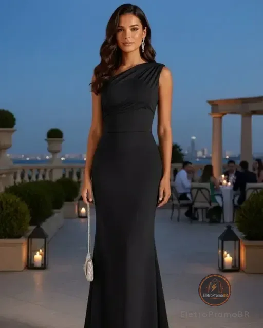 Vestido Social Longo Um Ombro Só Festa Elegante Tendência