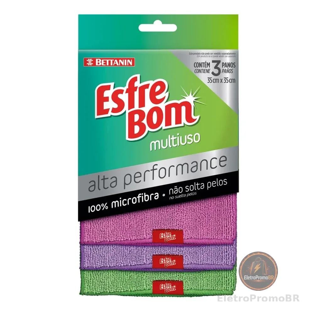 EsfreBom - Pano Alta Performance Multiuso, Com 3 Unidades, Cores - Rosa/Roxo/Verde, Bettanin