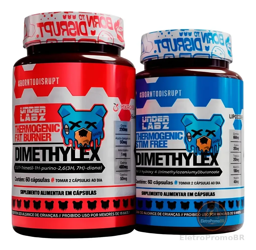 Kit Dimethylex Under Labz Original + Stim Free Sem Cafeína 60 Capsulas Cada
