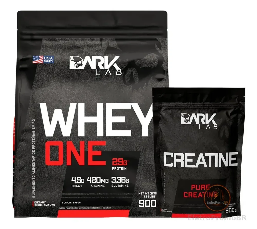 Whey One Protein Proteína Sachê Refil 900g Baunilha + Creatina Monohidratada Pura 500g Dark Lab