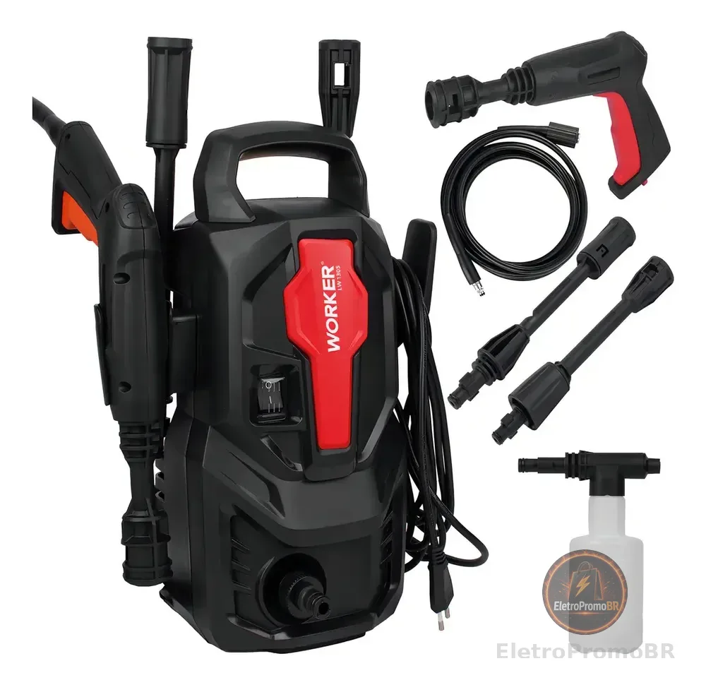 Lavadora De Alta Pressão Potente 1305lbs Kit Shampoo Worker