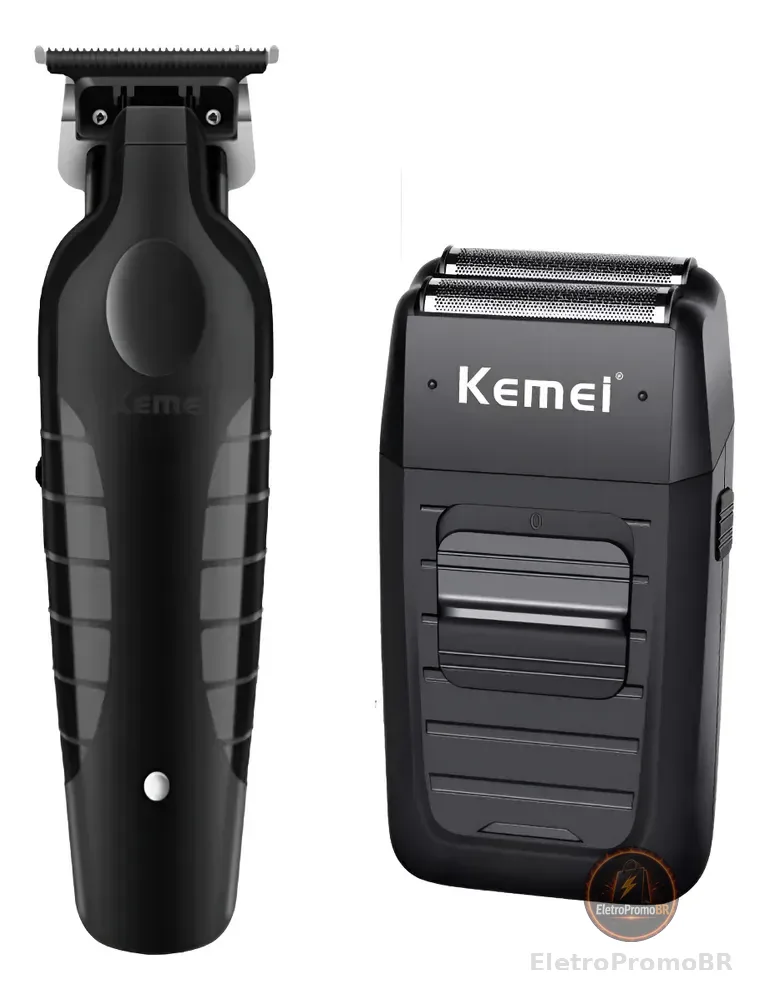 Kit Cortador de Cabelo e Barbeador Kemei 2299 1102 Sem Fio Recarregável