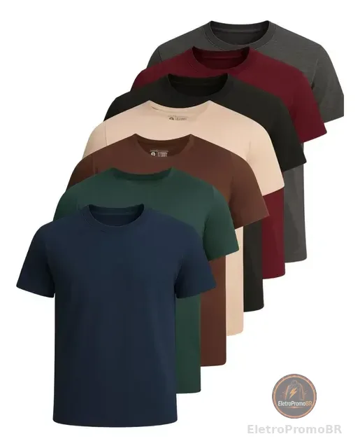 Kit 7 Camisetas Basica Lisa Algodão Premium Masculina