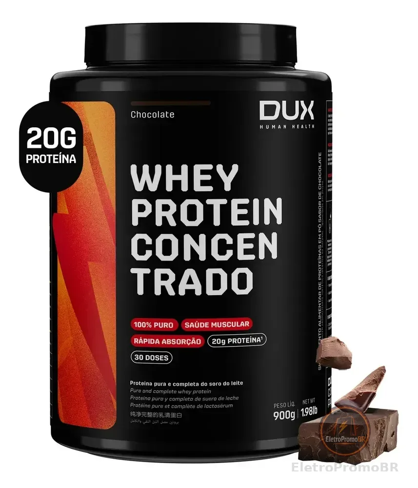 DUX HUMAN HEALTH Whey Protein Concentrado Suplemento 900g - Sabor Chocolate