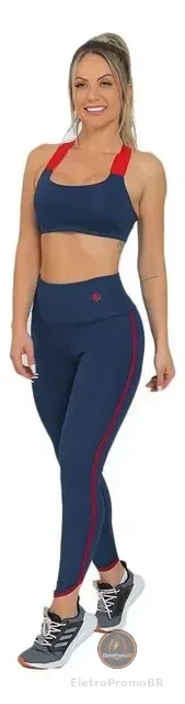 Conjunto Manalinda Fitness Top E Legging Azul Escuro