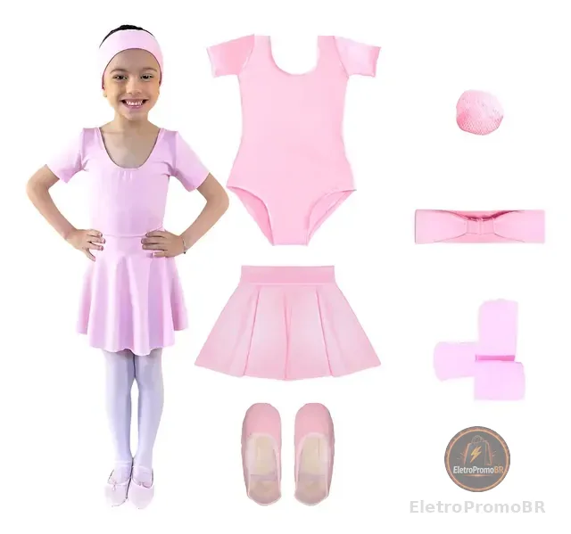 Kit Ballet Infantil 6 Itens Uniforme Roupa De Balé Completo