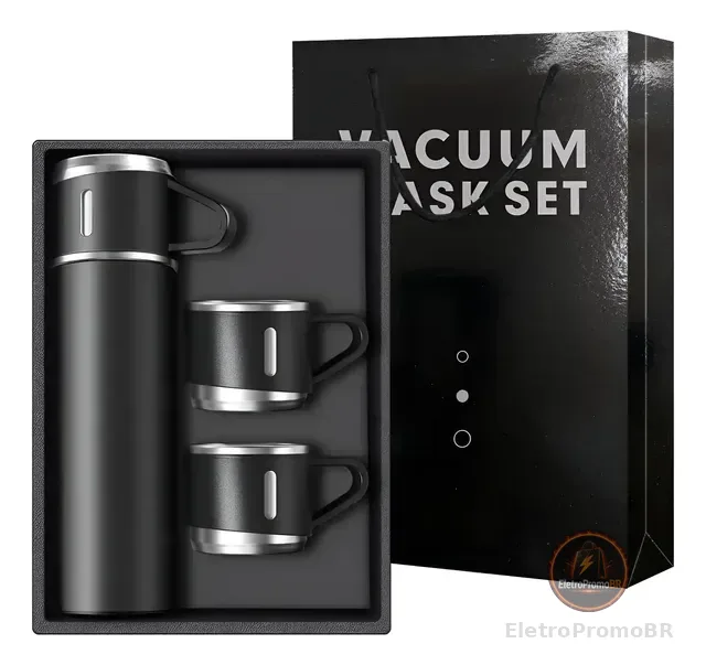 Kit Garrafa Térmica Com 3 Xíca Inox Elegante 500ml
