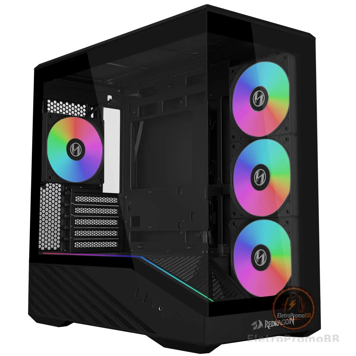 Gabinete Gamer Lian Li Vector V100 Mini Redragon Spec Preto Micro-ATX Com 4 Fans Janela Lateral Vidro Temperado Compatível com Placas Mãe de Conectores Traseiros Fita LED ARGB