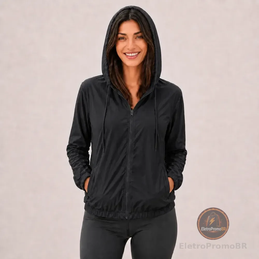 Jaqueta Feminina Izing Corta Vento Tendencia 2026 Fit Aspen Preto G Liso