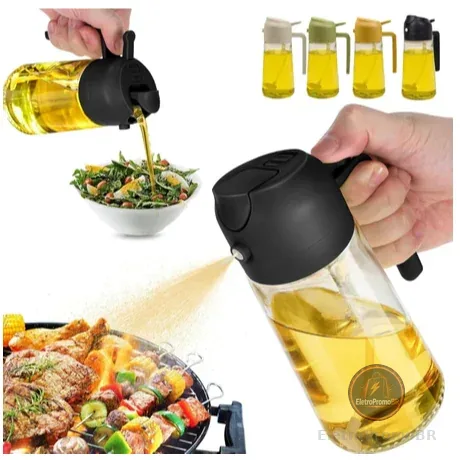 Galheteiro Spray Borrifador Dosador 2 em 1 Para Azeite Vinagre Oléo Vidro Vinagreiro Azeiteiro Cozinha 470ML