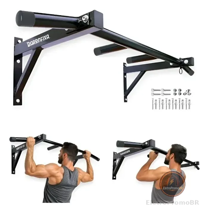 Barra Fixa De Parede Pull-up Modelo Externo Interno Completa Preto