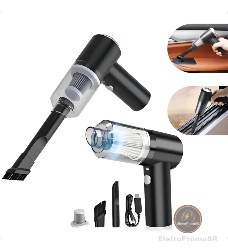 Aspirador Portátil 3 Em 1 Com Soprador e Filtro HEPA Para Carro e Teclado USB
