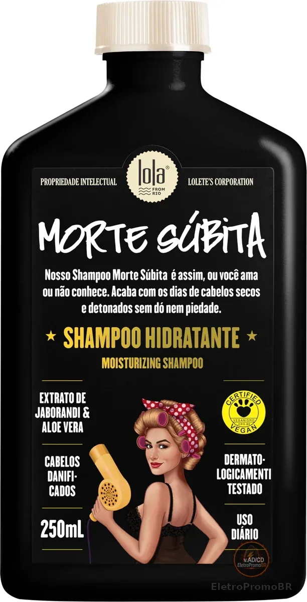 Lola Cosmetics - Morte Subita - Shampoo hidratante para cabelos secos e danificados que foi quimicamente tratado vegano, livre de crueldade, sem parabenos, sem sulfatos, 250 ml