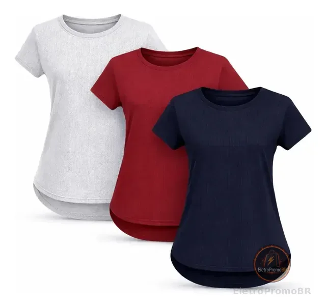 Kit 3 Blusas Femininas Dry Fit Academia Tecido Antissuor