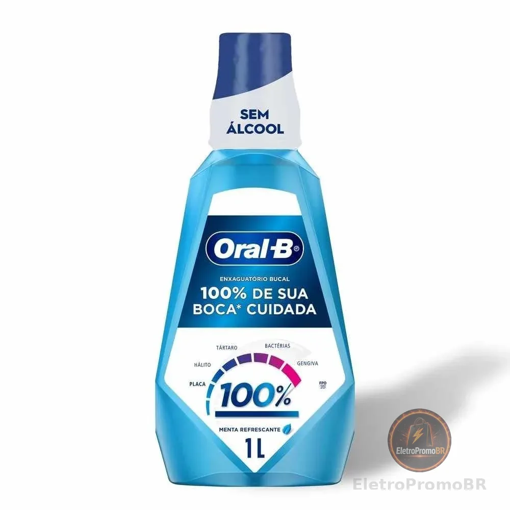Oral-B Enxaguante Bucal, 100%, Sem Álcool, Sabor de Menta, 1 L