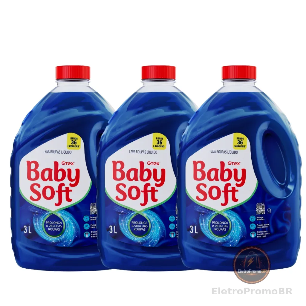 Kit 3 Lava Roupas Liquido Baby Soft Max Performance Azul - 3L