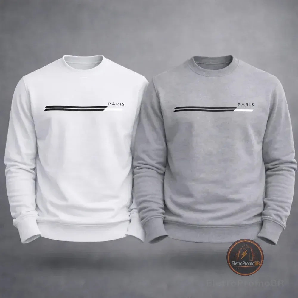 Kit 2 Moletons Careca Paris Flanelado Streetwear Premium M Branco + Cinza