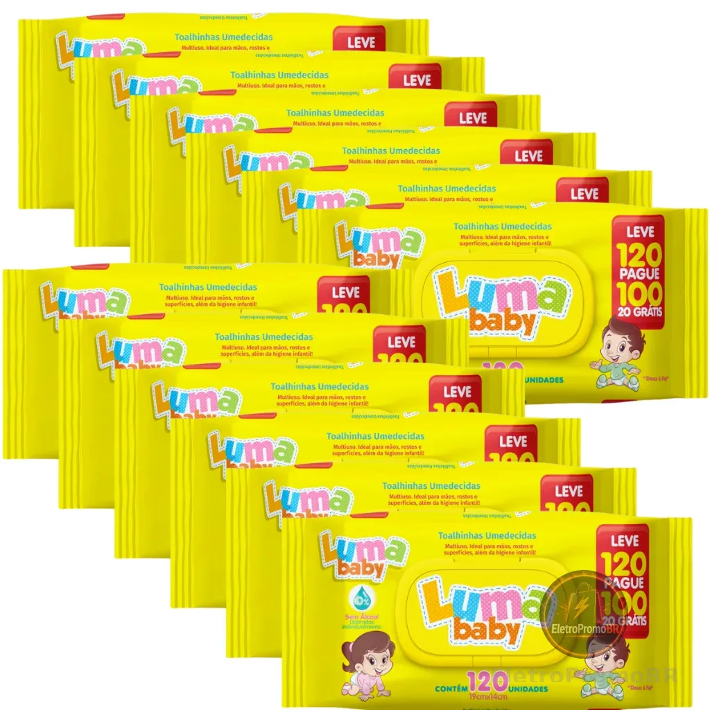 Kit C/12 Toalha Umedecida Luma Baby  Leve 120 Pague 100 Total 1440
