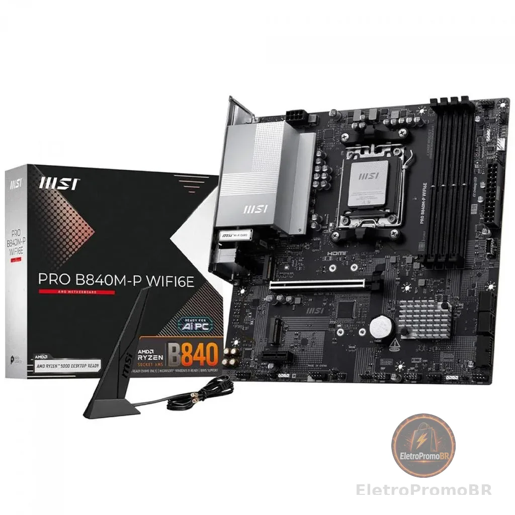 Placa Mãe MSI PRO B840M-P WiFi6E, Chipset B840, AMD AM5, mATX, DDR5, PRO B840M-P WIFI6E