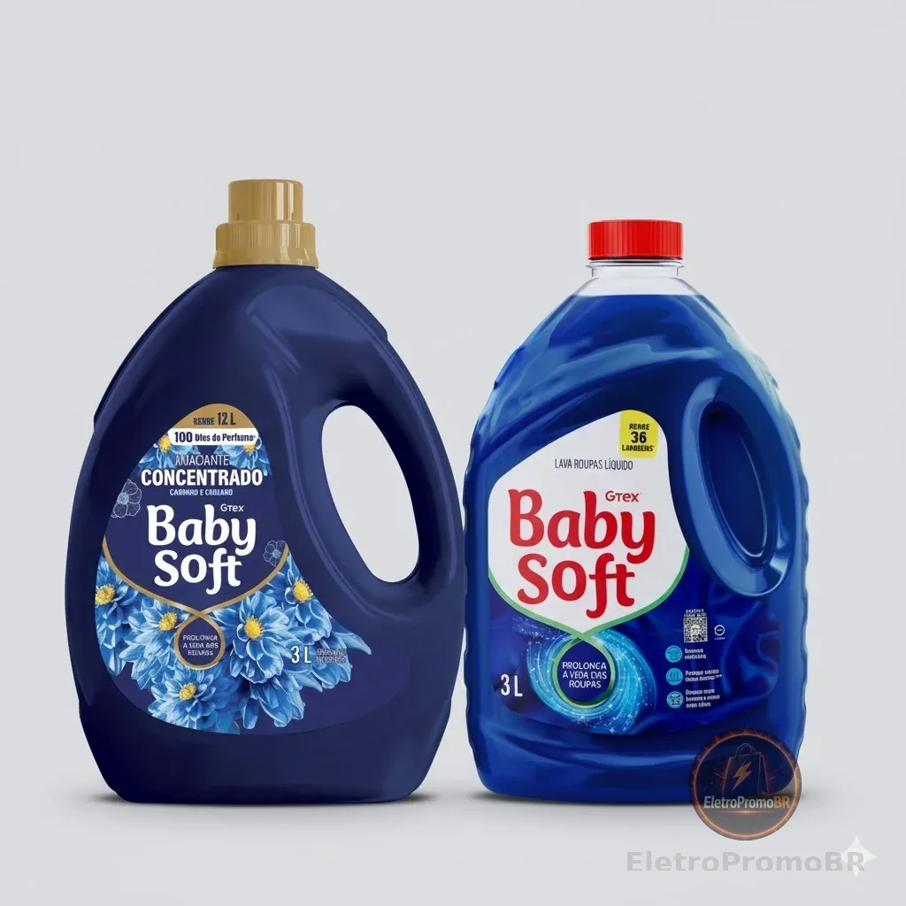 Kit Lava Roupas Liquido Baby Soft Max Performance 3l + Amaciante Concentrado Baby Soft Carinho e Cuidado 3l