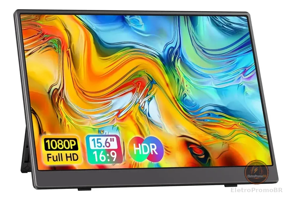 Monitor Portátil 15.6'' Tela Externa Hdr Ips 1080p Ultrafino Preto 127/220v