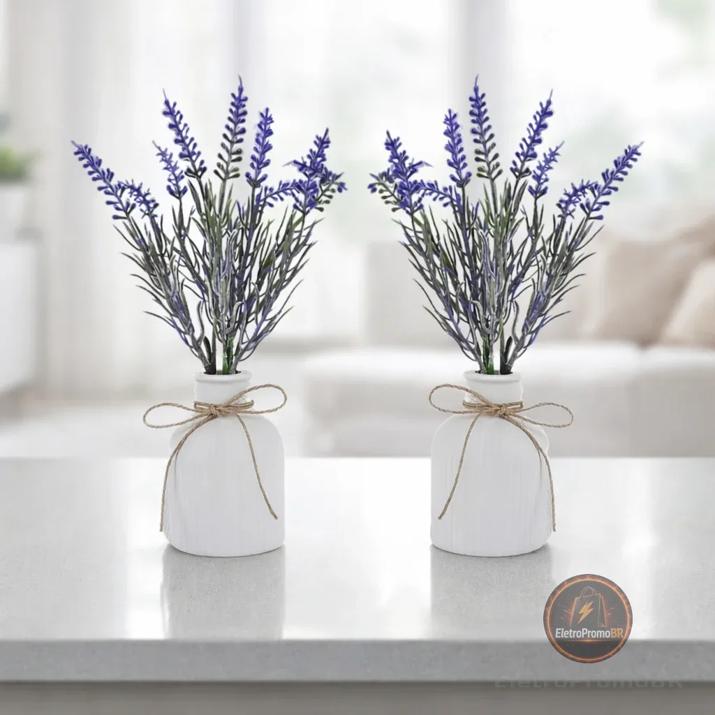 Kit 2 Arranjos Com Vasos de Gesso Planta Artificial Decorativa