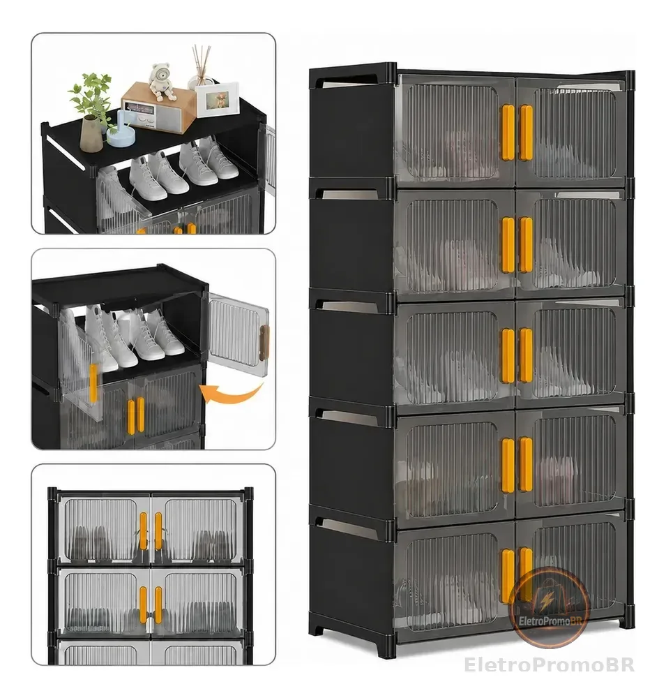 Sapateira Modular 5 Andares 10 Portas Organizadora Transparente