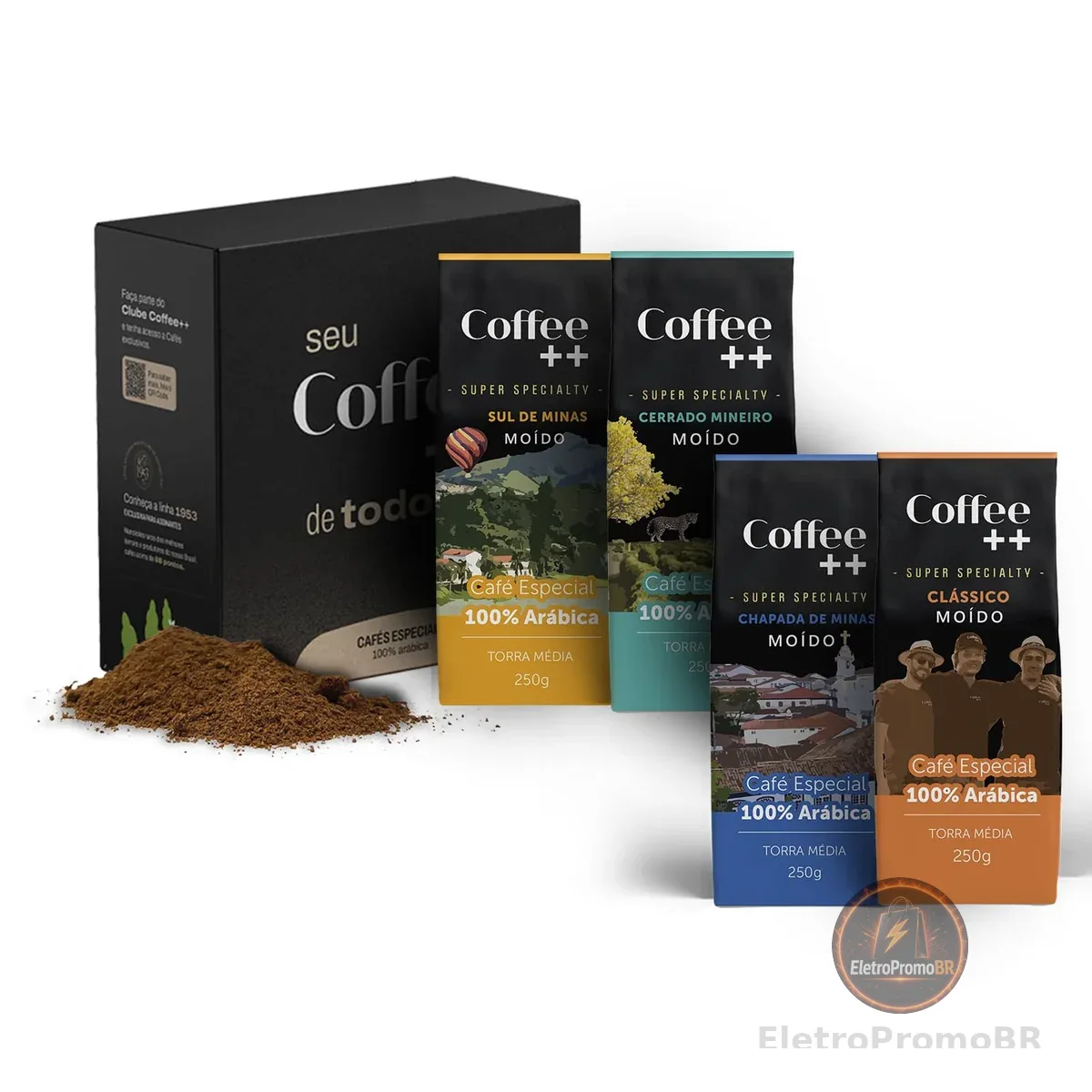 Coffee Mais Torrado e Moído│ Kit Família com 4 Pacotes → 1 Clássico + 1 Chapada de Minas + 1 Mantiqueira de Minas + 1 Cerrado Mineiro│Café Super Especial │100% Arábica │ Torra Média │ 4 x 250g