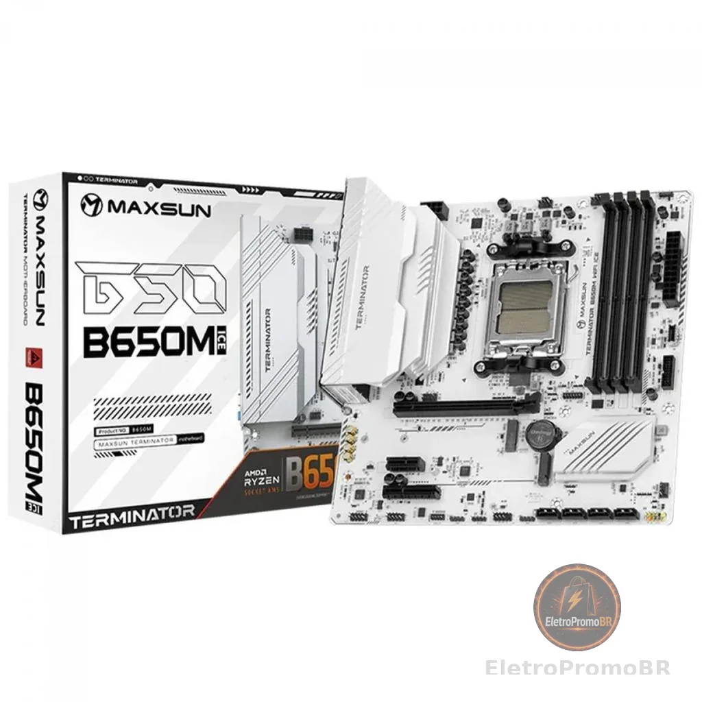 Placa Mãe Maxsun Terminator B650M WiFi ICE, Chipset B650, AMD AM5, mATX, DDR5