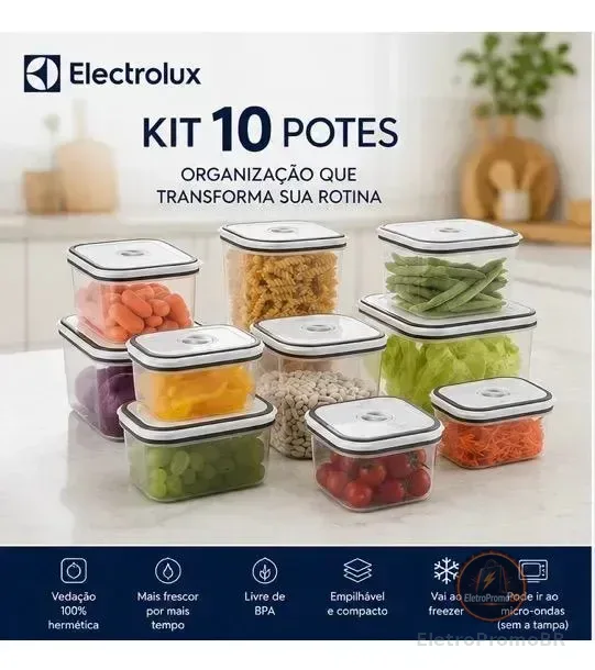 Potes Herméticos Electrolux de Plástico Branco Retangular com 10 Unidades