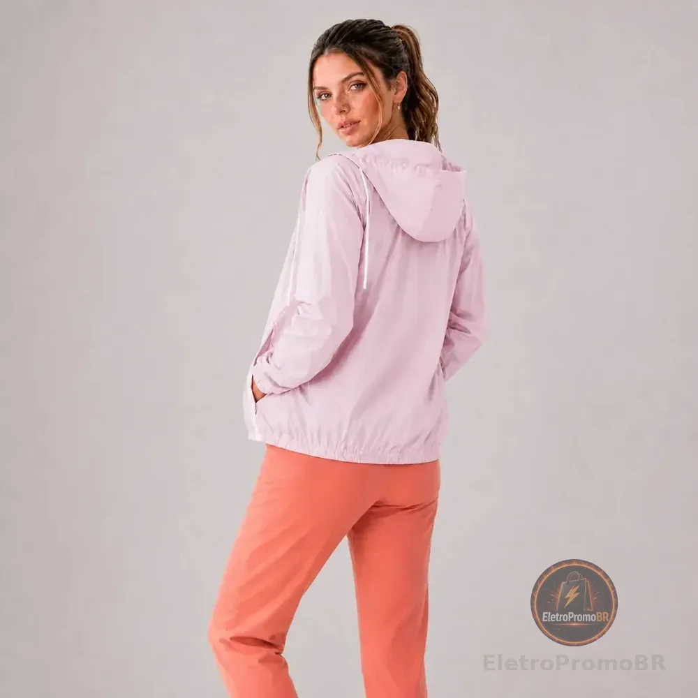 Jaqueta Feminina Iz Corta Vento Ultra Leve Com Capuz 2026 Rosa-claro G Liso