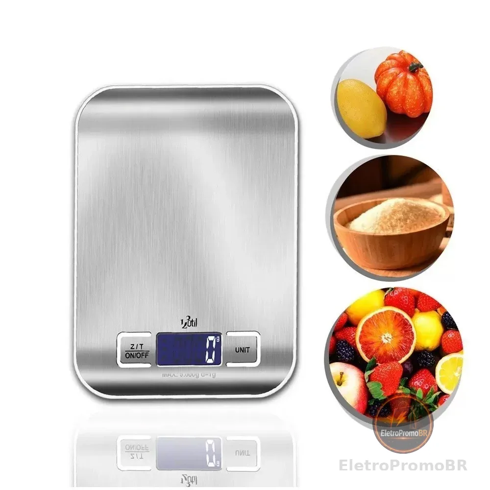 Balança Digital de Cozinha Inox alta precisão com Visor digital de ate 10 Kg