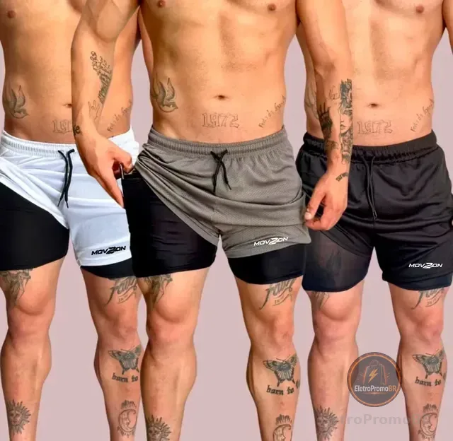 Kit 3 Shorts Masculino 2 Em 1 Dry Fit Academia Anti Odor