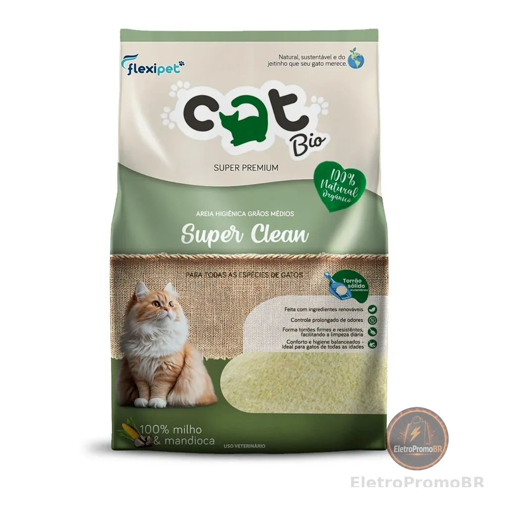 Areia Higiênica Biodegradável Catbio 4 Kg - Super Clean - Grãos Médios