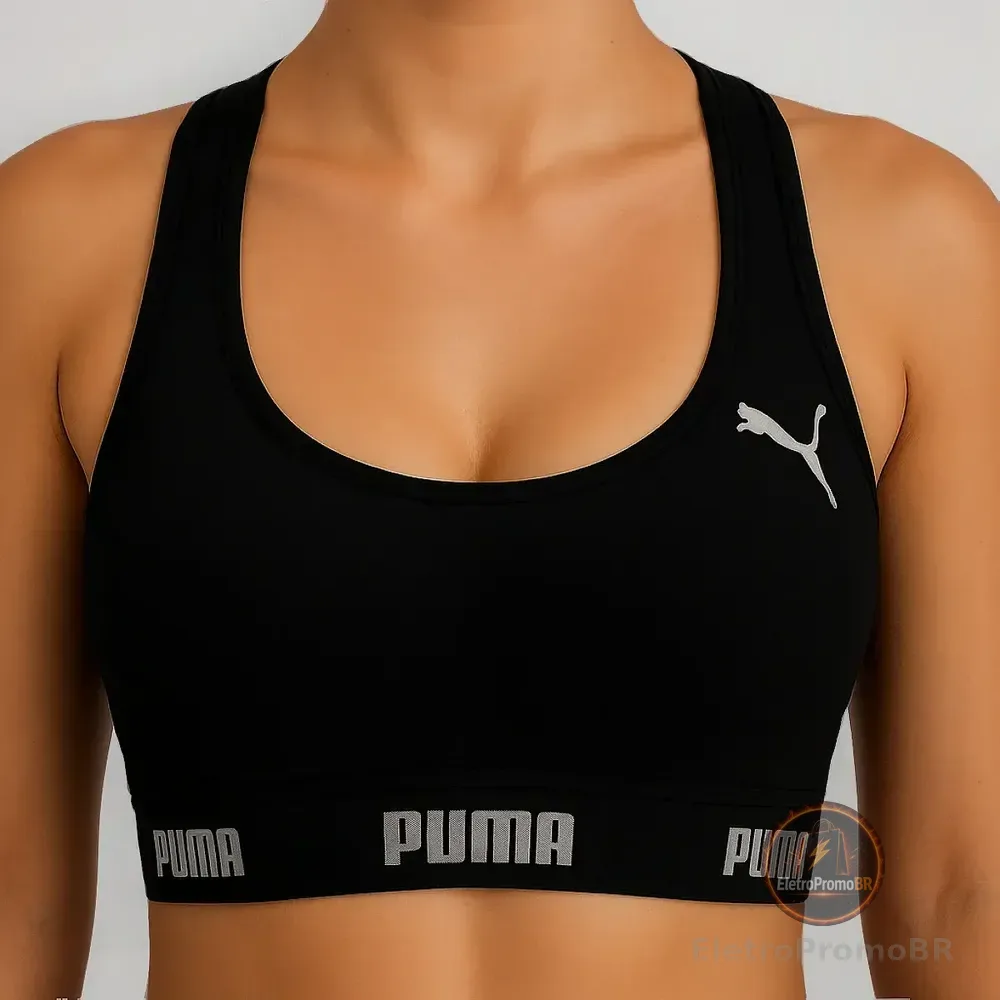 Top Puma Academia Fitness Original Nadador Alta Sustentação Preto Eg