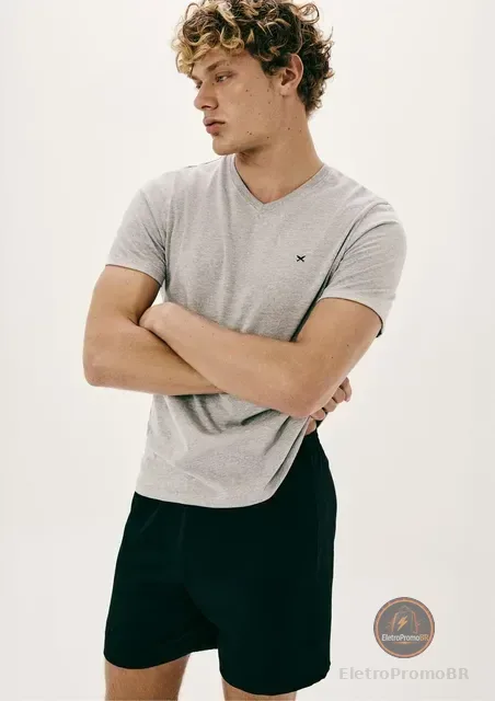 Pijama Masculino Hering Manga Curta Cinza Mescla E Chumbo