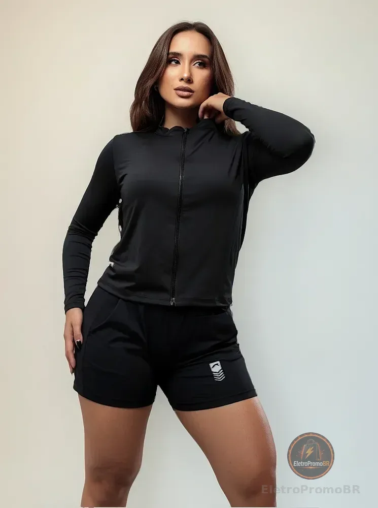 Jaqueta Alta Performance Leve Proteção Uv Treino Academia Preto G Liso