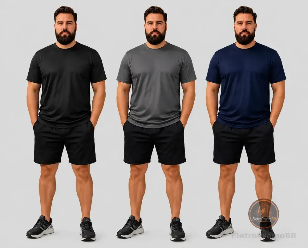 Kit 3 Camisetas Plus Size Básicas Masculina Dry Fit Lisa Preto Cinza Marinho G3 Lisa