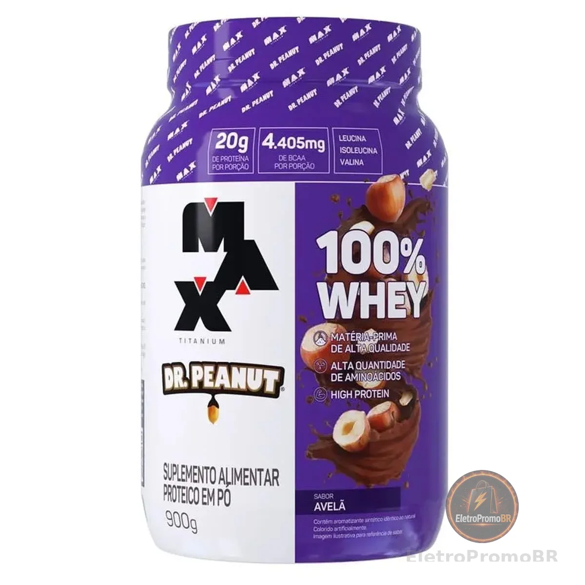 100% Whey Max Titanium x Dr. Peanut (900g), Sabor Avelã