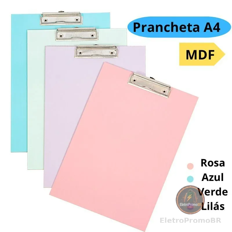 Prancheta A4 Colorida Mdf Com Oficio Prendedor De Metal Eficiente 33cm x 23cm Stalo