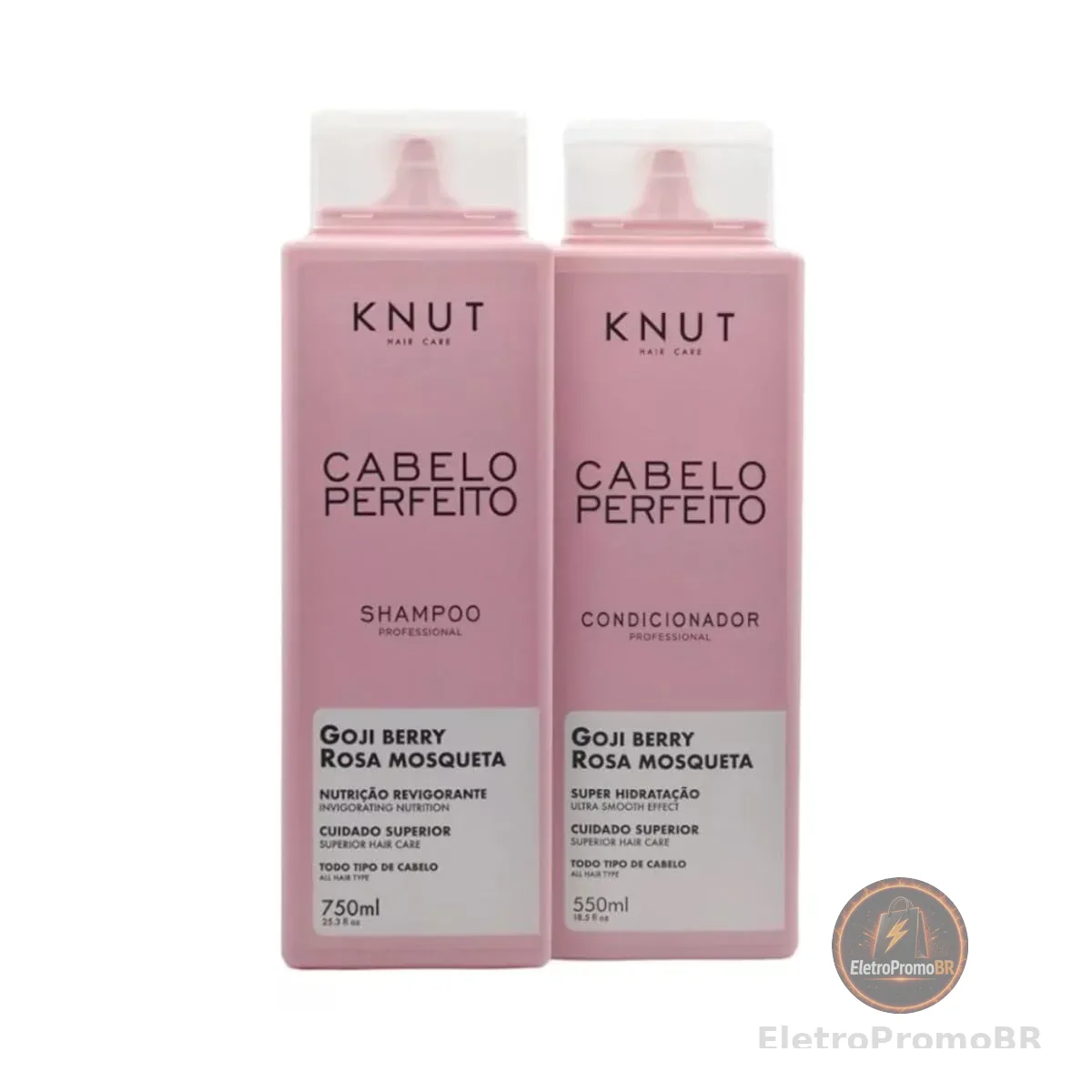 KNUT Cabelo Perfeito Kit | Shampoo + Condicionador (750 ml + 550 ml) – Rosa Mosqueta + Goji Berry, nutrição & brilho para fios danificados | Cruelty Free
