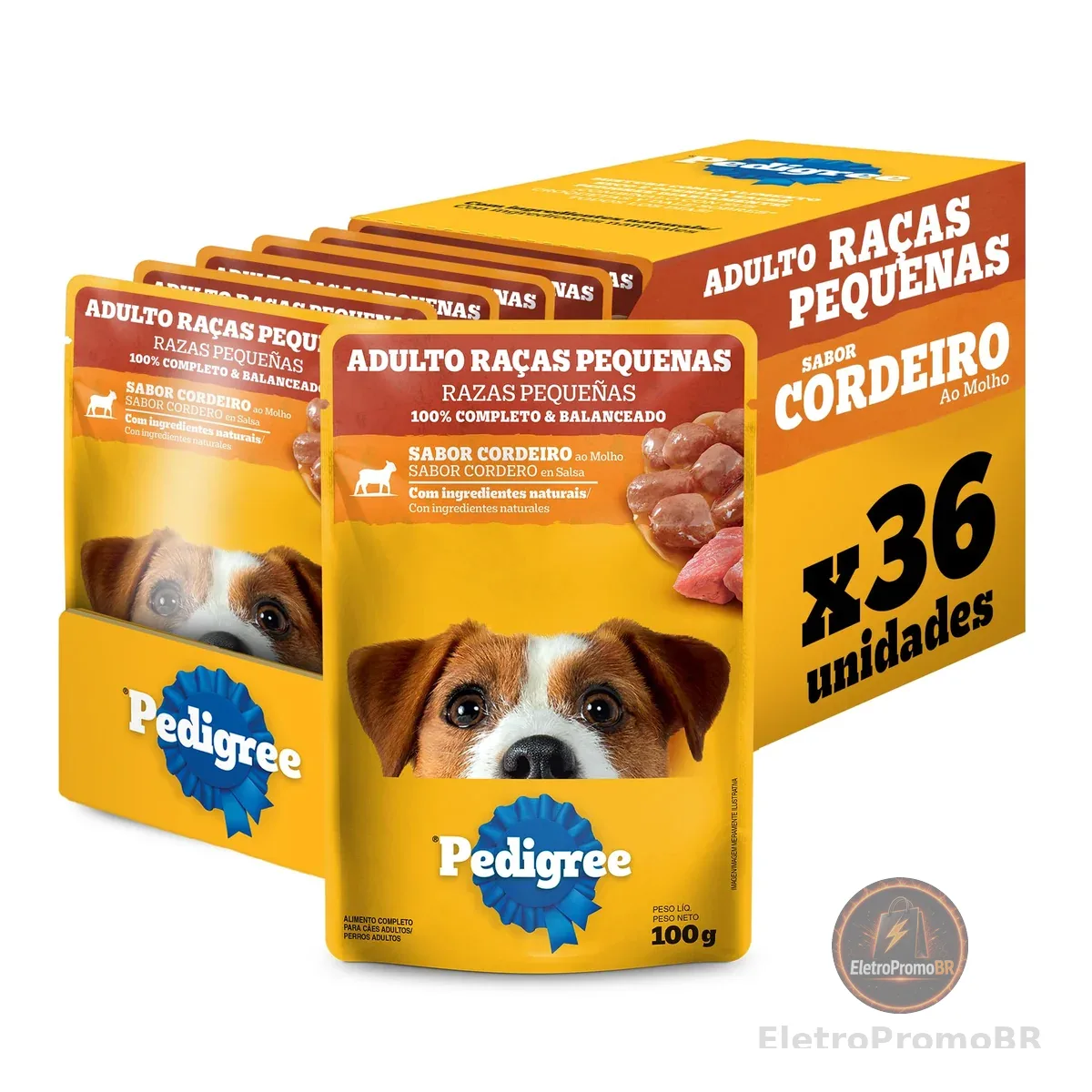 Pack Ração Úmida Pedigree Sachê Cordeiro ao Molho para Cães Adultos de Raças Pequenas 100 g - 36 unidades