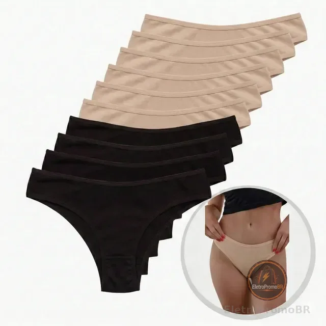 Kit 10 Calcinhas Algodão Tanga Lisa Conforto Basica Feminina