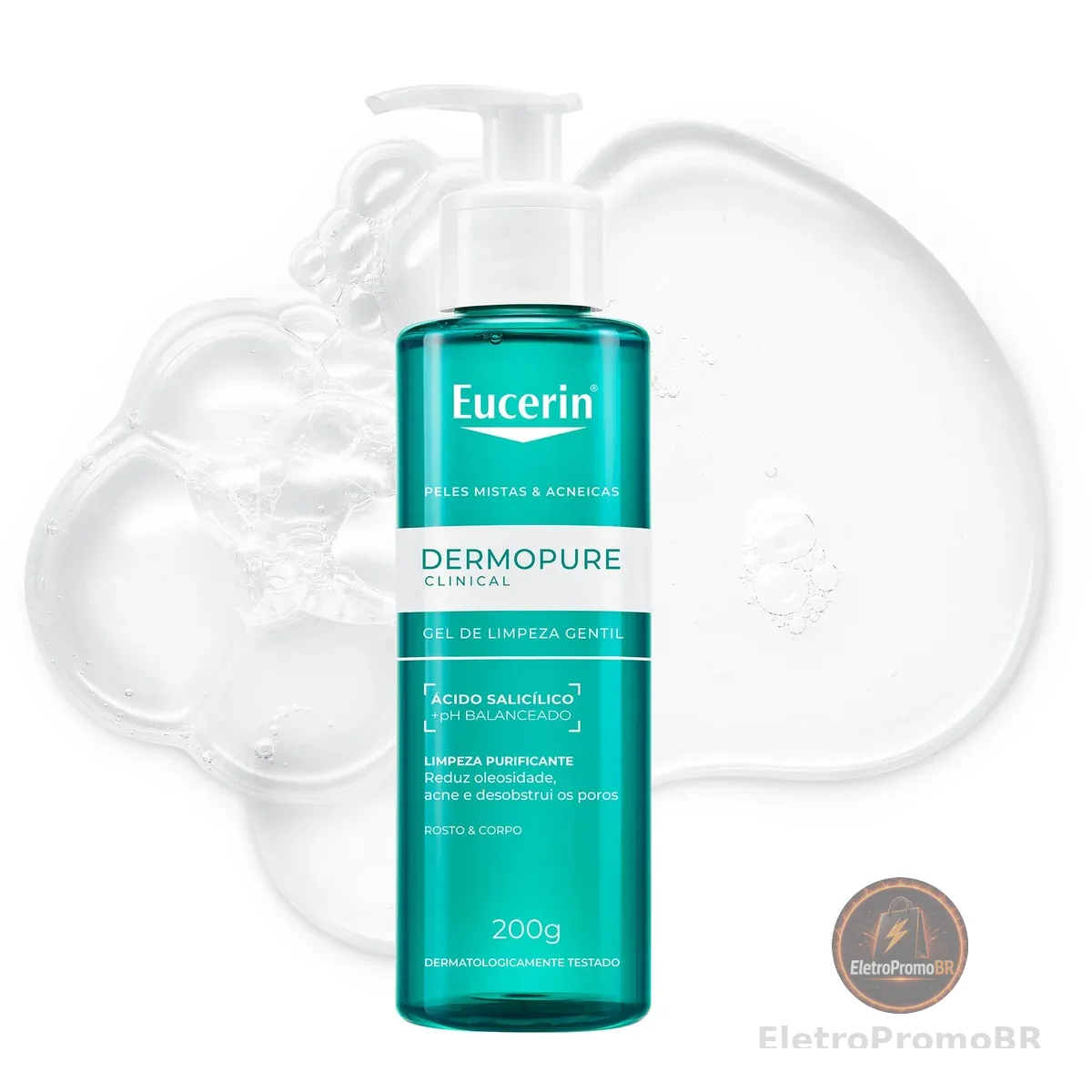 EUCERIN Gel de Limpeza Facial Antiacne DermoPure Gentil 200ml, Pele Mista e Oleosa, Suave, Demaquilante