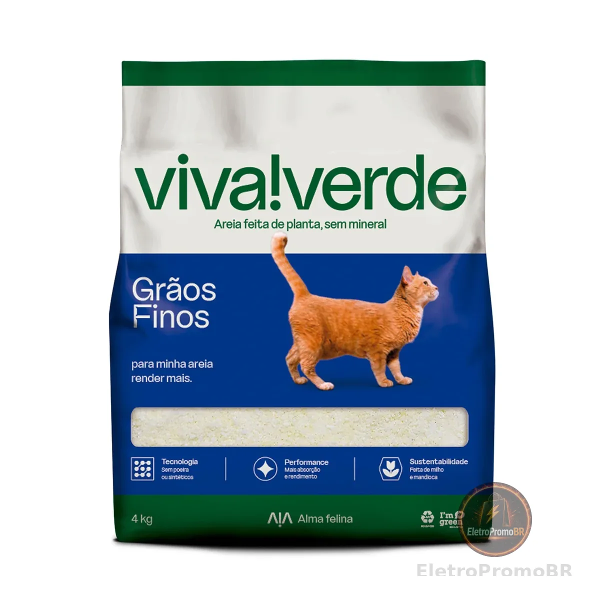 Viva Verde Areia Higiênica Biodegradável para Gatos Grãos Finos 4kg
