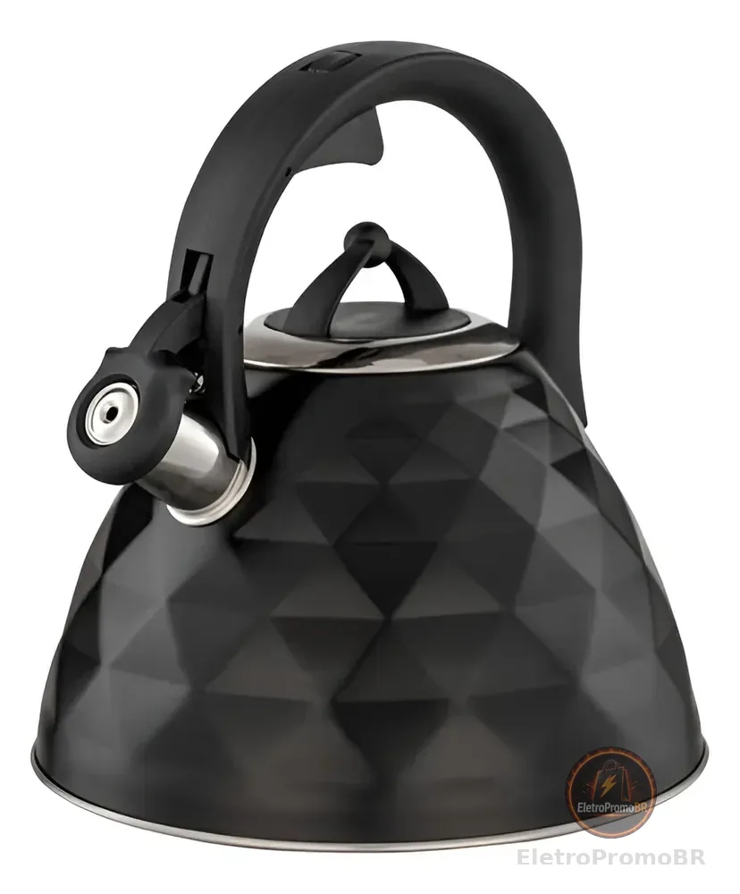 Chaleira de Inox Brinox 3L Black Diamond Com Apito Indução Preta