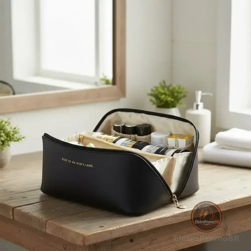 Bolsa Necessaire Porta Maquiagem Higiene Organizador Viagem Trabalho Faculdade Academia Unissex Feminino Moda Blogueira Marca Lemon Shark Cor Preta