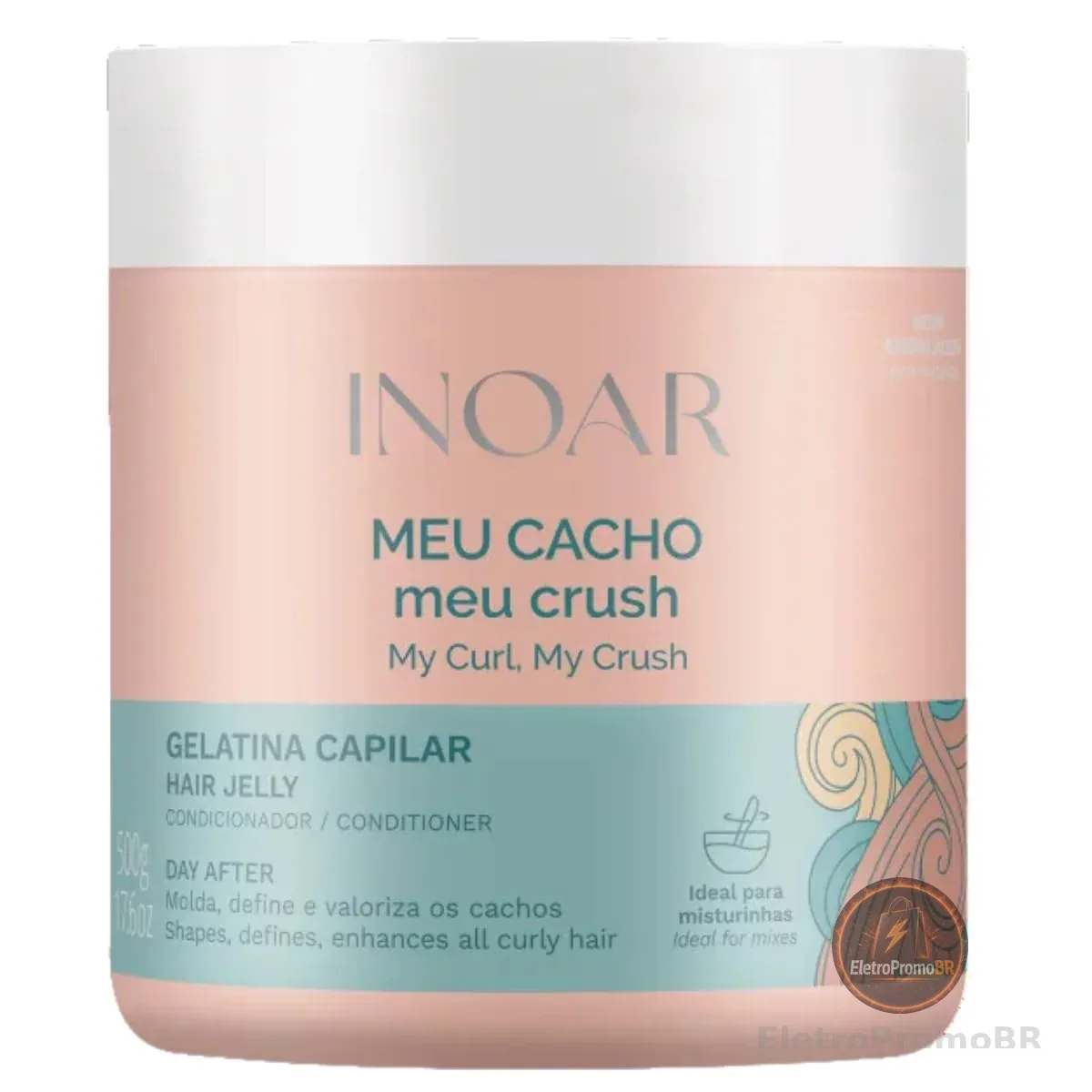 Inoar, Meu Cacho Meu Crush, Gelatina Capilar, Definição de Cachos, Hidratação Intensa, Com Colágeno e Vitamina E - 500g
