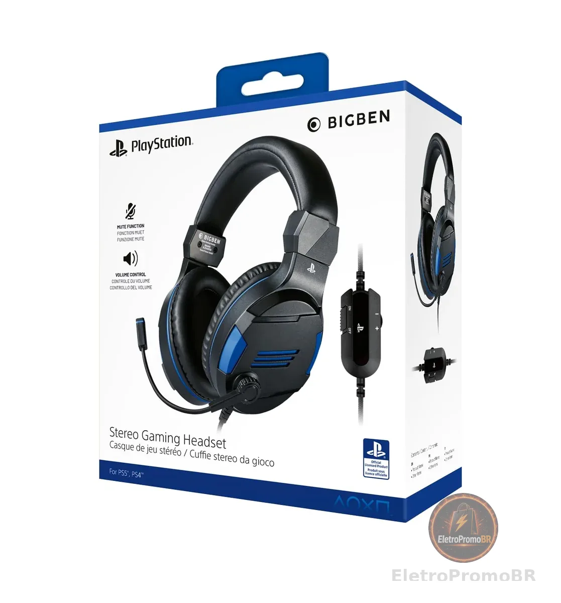 Fone de ouvido estéreo para jogos Nacon Bigben V3 oficialmente licenciado para PlayStation PS4, PS5 - Preto